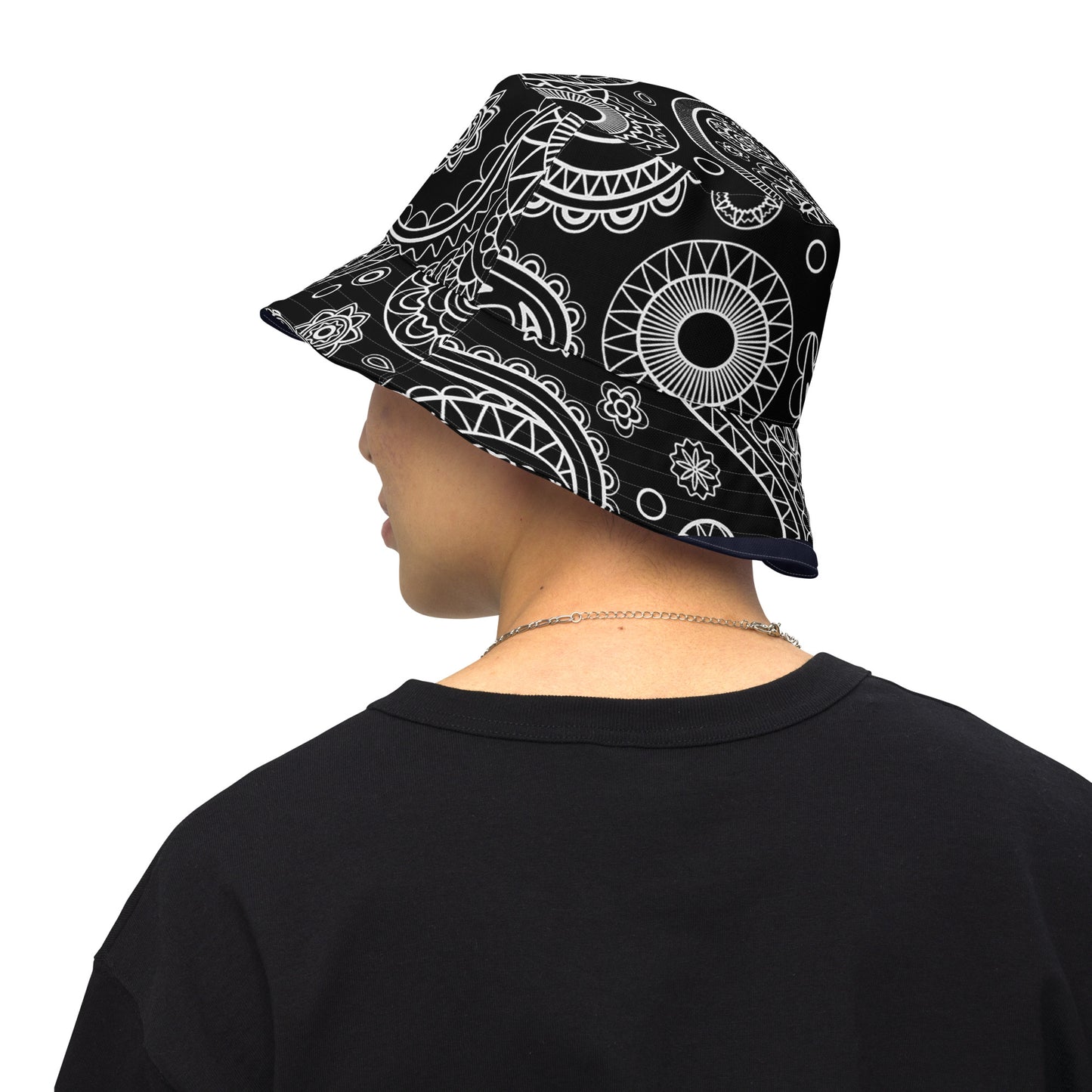 Reversible Black Paisley bucket hat