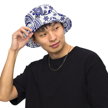 Reversible Blue Paisley bucket hat