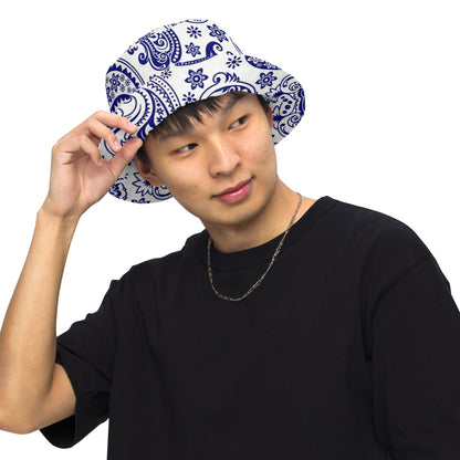 Reversible Blue Paisley bucket hat