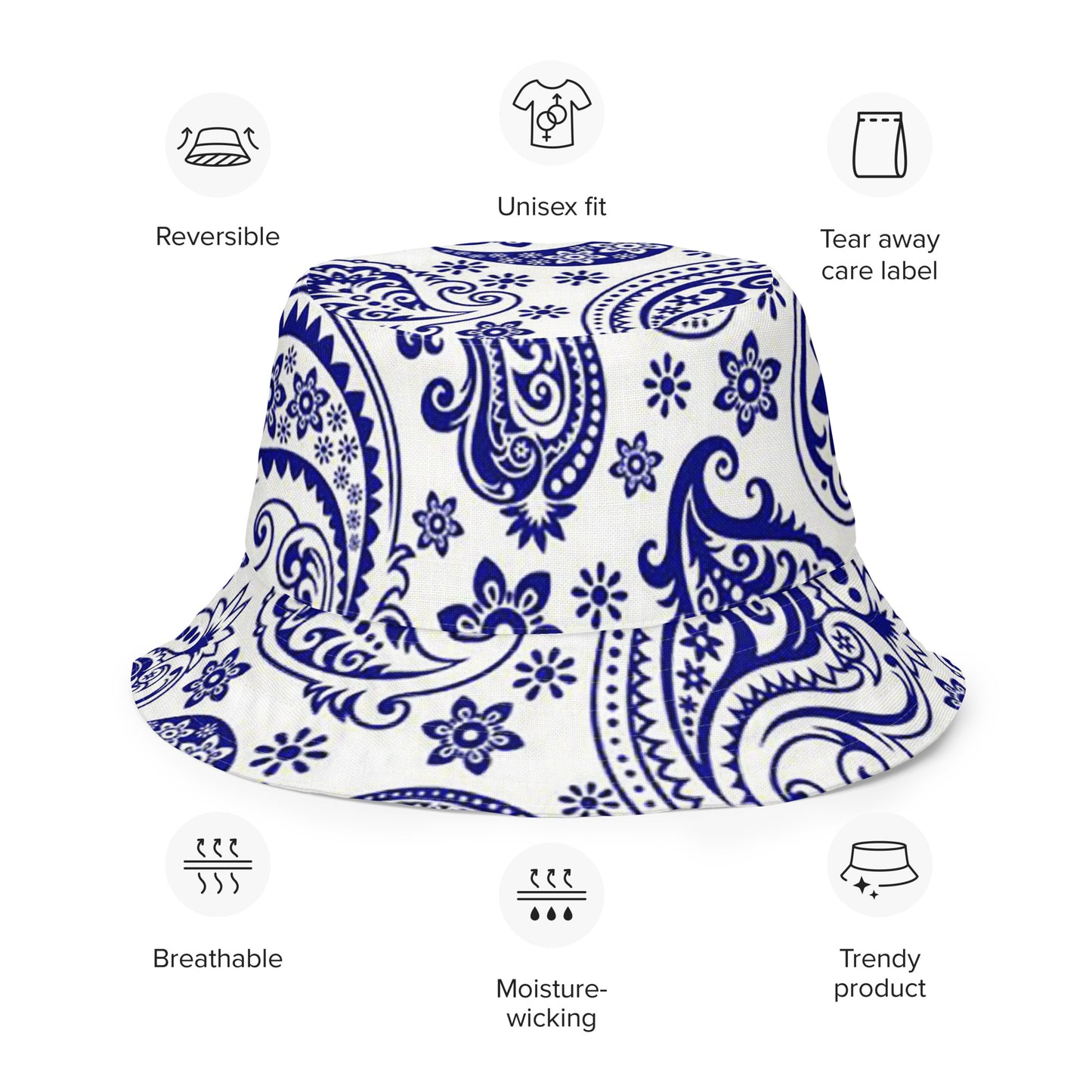 Reversible Blue Paisley bucket hat