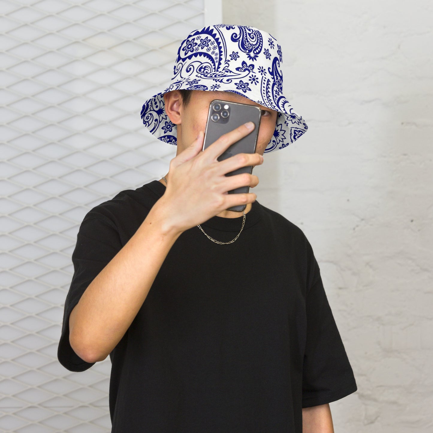 Reversible Blue Paisley bucket hat