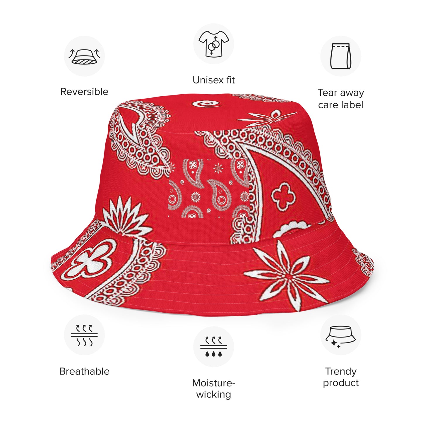 Reversible Red paisley bucket hat