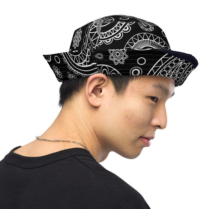 Reversible Black Paisley bucket hat