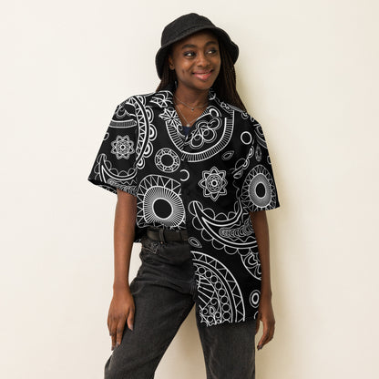 Unisex Black Paisley button shirt