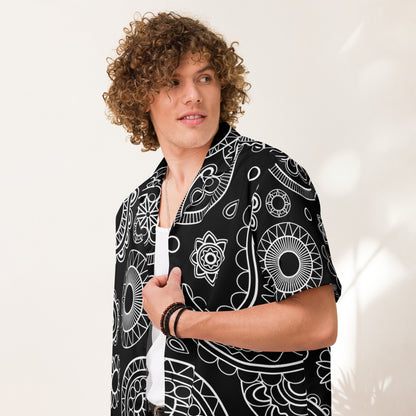 Unisex Black Paisley button shirt