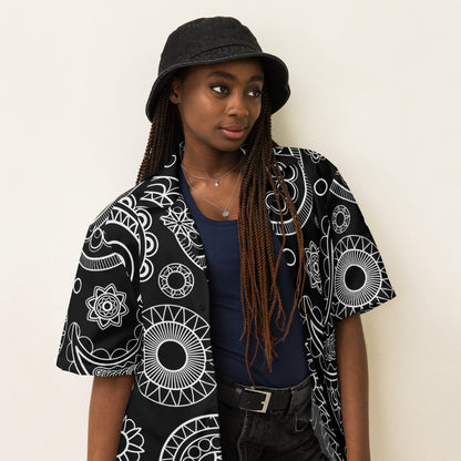 Unisex Black Paisley button shirt